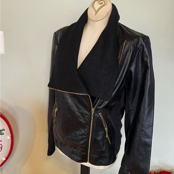 NWT Iman Global Chic Leather Moto Jacket Sz Small - Picture 1 of 7